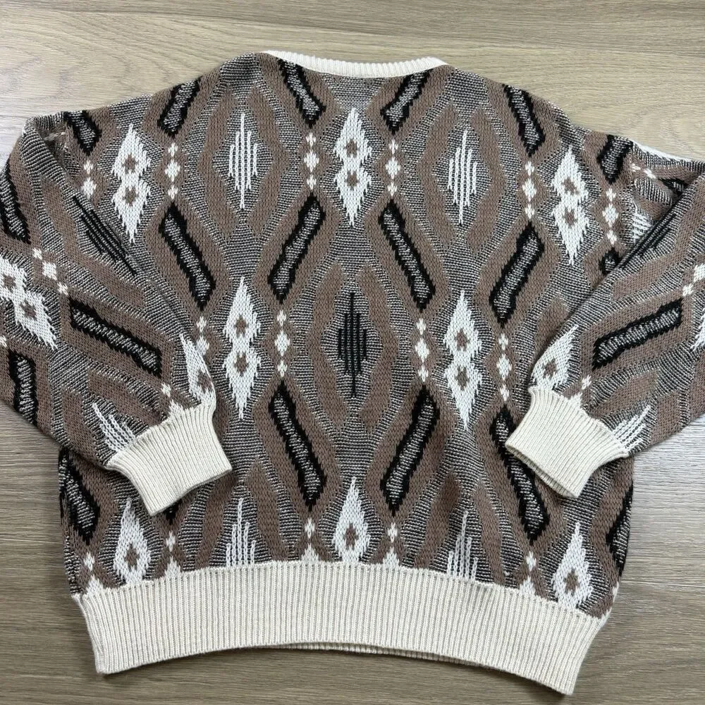 Maglificio Florence Sweater Men XL Vintage 90s Geometric Crew Wool Blend Italy